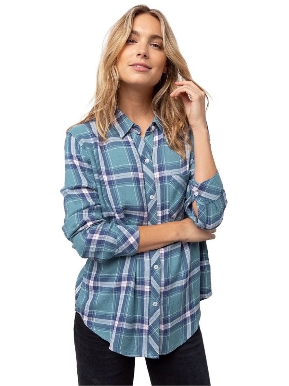 Rails Hunter Rosemary Blue/White Shirt size XL plaid flannel button down